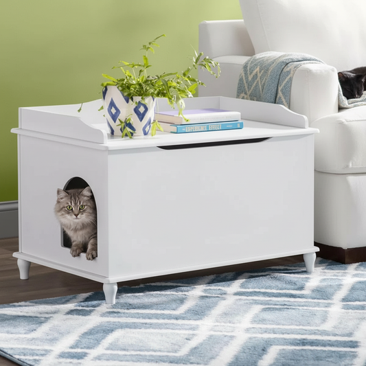 Designer Cat Litter Cabinet – Hidden, Odor-Free & Dog-Proof, White