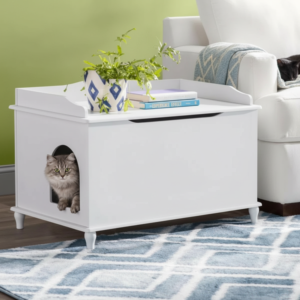 Designer Cat Litter Cabinet – Hidden, Odor-Free & Dog-Proof, White