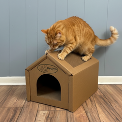 Medium  Corrugated Cardboard Cat House, Cozy Hideaway Scratching Playhouse
