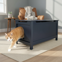 Parker Designer Catbox Cat Litter Box Enclosure, Hidden, Dog-Proof Pet Furniture with Cover, Elegant, Covered, Odor Contained for Large Cats, Litter Box Furniture with Lid, Cat Litter Boxes, Charcoal Black.