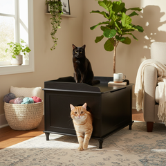 Designer Catbox Cat Litter Box Enclosure, Hidden, Dog-Proof Pet Furniture with Cover, Elegant, Covered, Odor Contained for Large Cats, Cat Litter Box Furniture with Lid, Black, Jumbo Sized