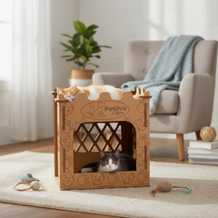 Cardboard Cat Castle – Double Layer Scratch House, Hideaway Playhouse