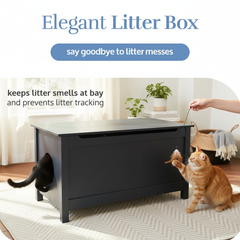 Parker Designer Catbox Cat Litter Box Enclosure, Hidden, Dog-Proof Pet Furniture with Cover, Elegant, Covered, Odor Contained for Large Cats, Litter Box Furniture with Lid, Cat Litter Boxes, Charcoal Black.