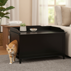 Designer Catbox Cat Litter Box Enclosure, Hidden, Dog-Proof Pet Furniture with Cover, Elegant, Covered, Odor Contained for Large Cats, Cat Litter Box Furniture with Lid, Black, Jumbo Sized