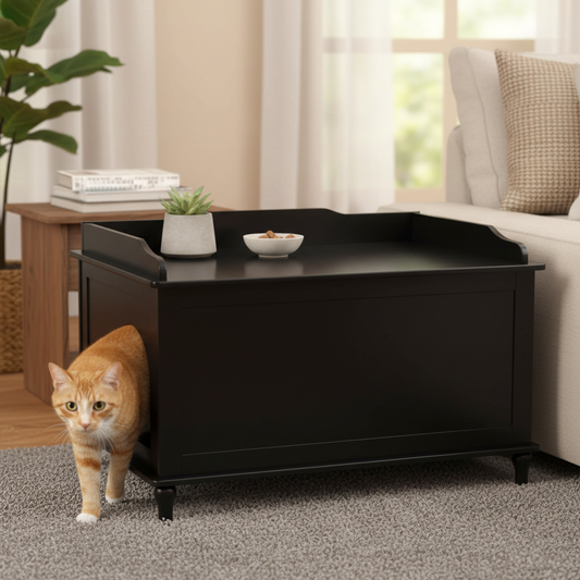 Designer Catbox Cat Litter Box Enclosure, Hidden, Dog-Proof Pet Furniture with Cover, Elegant, Covered, Odor Contained for Large Cats, Cat Litter Box Furniture with Lid, Black, Jumbo Sized