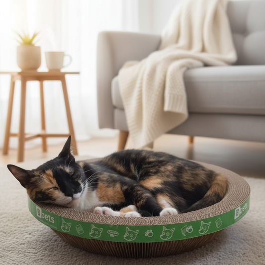Round Cat Scratcher – Sturdy, Natural Cardboard, Safe for Claws, Protects Furniture, Supports Active Play and Long naps.