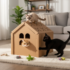 Small Corrugated Cardboard Cat House, Cozy Hideaway Scratching Playhouse