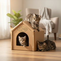 Small Corrugated Cardboard Cat House, Cozy Hideaway Scratching Playhouse