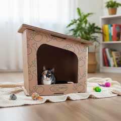 Modern Double-Layer Cardboard Cat House, Cozy Hideout Scratcher, PetPro Brand