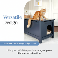 Parker Designer Catbox Cat Litter Box Enclosure, Hidden, Dog-Proof Pet Furniture with Cover, Elegant, Covered, Odor Contained for Large Cats, Litter Box Furniture with Lid, Cat Litter Boxes, Charcoal Black.