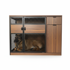 Dog Crate Furniture with Sleek Black Metal Gate, Enhanced Airflow and Visibility - Lucky Kennels Elegant Upgrade for Living Spaces (Dark) for Large Medium Dogs.