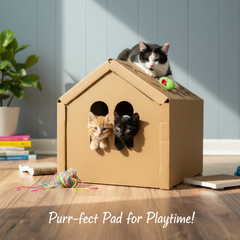 Small Corrugated Cardboard Cat House, Cozy Hideaway Scratching Playhouse