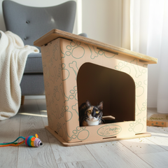Modern Double-Layer Cardboard Cat House, Cozy Hideout Scratcher, PetPro Brand