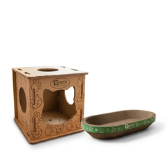 Cat House with Oval Scratcher – 2-in-1 Hideaway & Scratching Pad