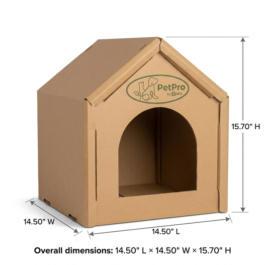 Casita PetPro con dimensiones 14.50 pulgadas de largo, 14.50 de ancho y 15.70 de alto