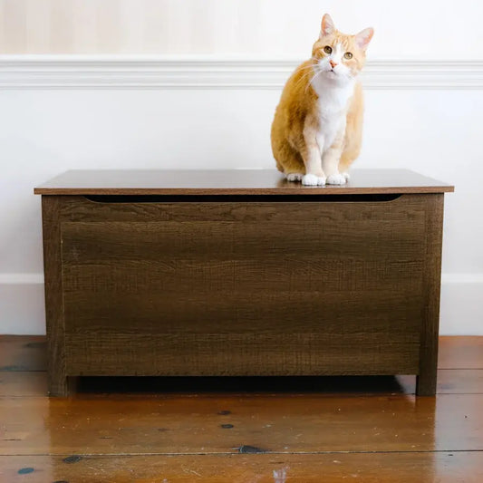 Parker Designer Cat Litter Box Enclosure – Hidden, Dog-Proof Pet Furniture with Lid, Elegant & Odor-Contained for Large Cats, Light Brown