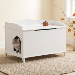 Designer Cat Litter Cabinet – Concealed Litter & Dog-Proof, White Standard