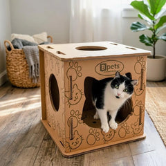 Cardboard Cat House & Scratcher – Double Layer Kitty Hideout Playhouse