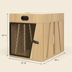 Dog Crate Furniture – Light Wood, Hidden Storage & Metal Door, Medium