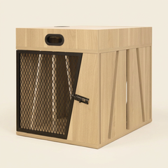 Dog Crate Furniture – Light Wood, Hidden Storage & Metal Door, Medium