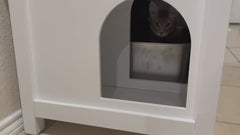 Parker Designer Cat Litter Box Enclosure – Hidden, Dog-Proof Pet Furniture with Lid, Elegant & Odor-Contained for Large Cats, White