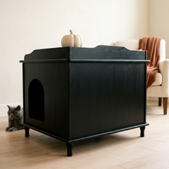 Designer Cat Litter Cabinet – Concealed Litter & Dog-Proof, Black Standard